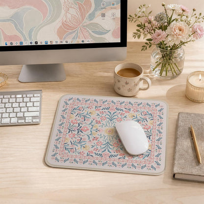 Aesthetic Small Mouse Pad, 9.5x7.9in,Home Office, Pink Floral
