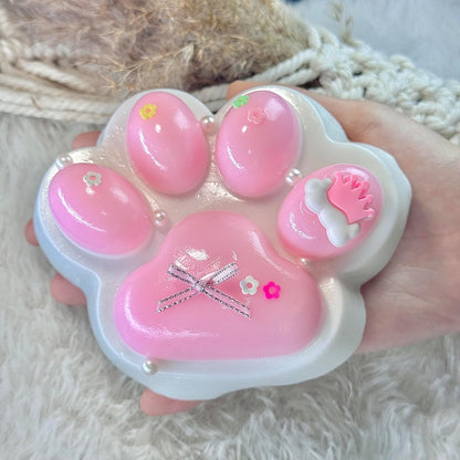 Big Taba Squishy Cat Paw, 5 in Large Paw Squeeze Toy Pink & White for Stress Relief and Relax, Sticky Squishies Fidget Toys for Party Favors Novelty Things Birthday Gift