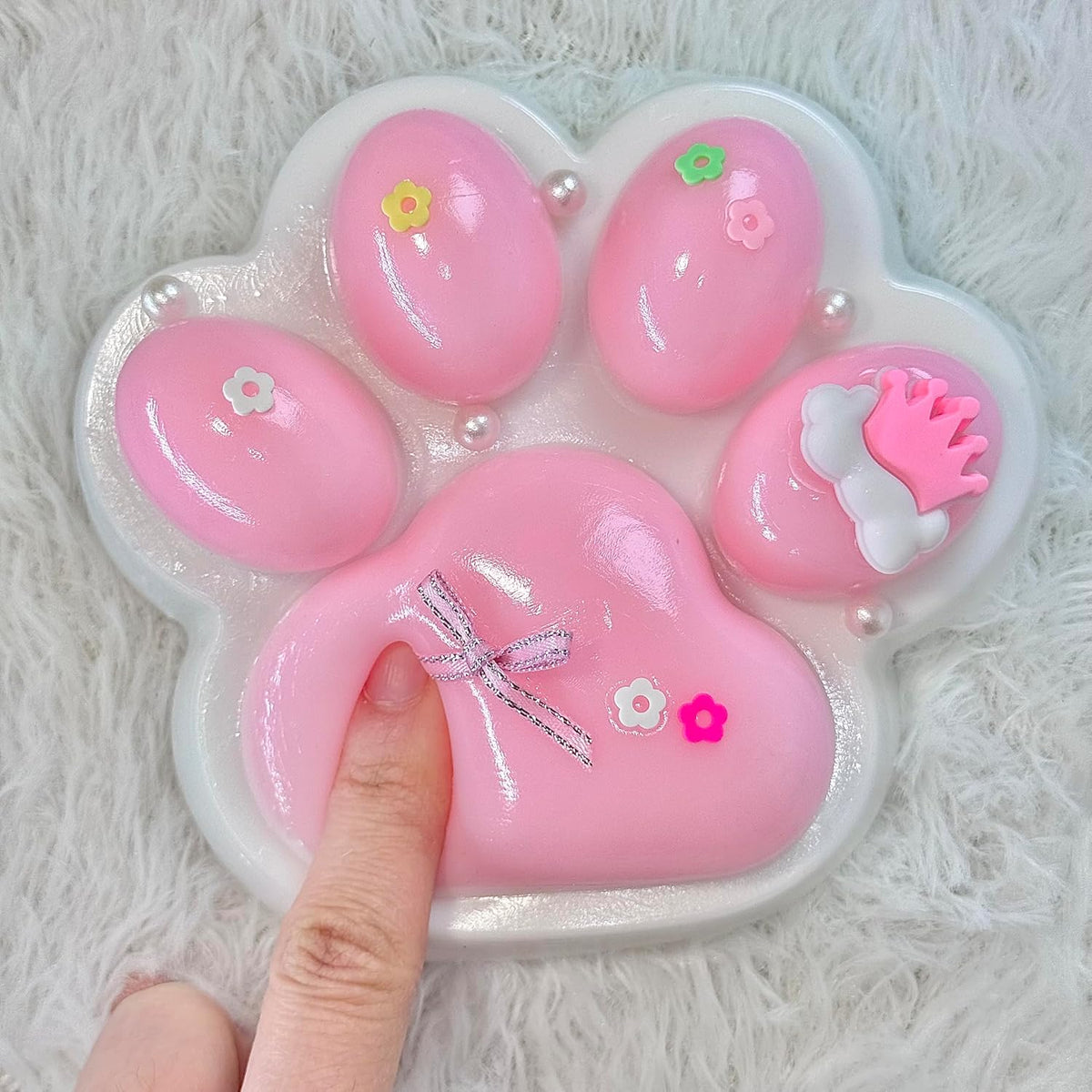 Big Taba Squishy Cat Paw, 5 in Large Paw Squeeze Toy Pink & White for Stress Relief and Relax, Sticky Squishies Fidget Toys for Party Favors Novelty Things Birthday Gift