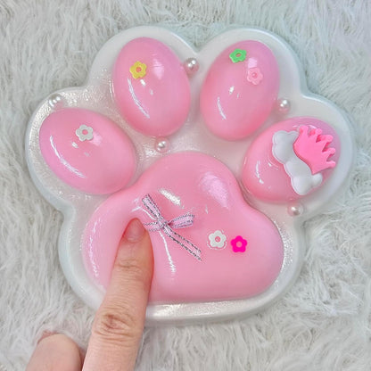 Big Taba Squishy Cat Paw, 5 in Large Paw Squeeze Toy Pink & White for Stress Relief and Relax, Sticky Squishies Fidget Toys for Party Favors Novelty Things Birthday Gift