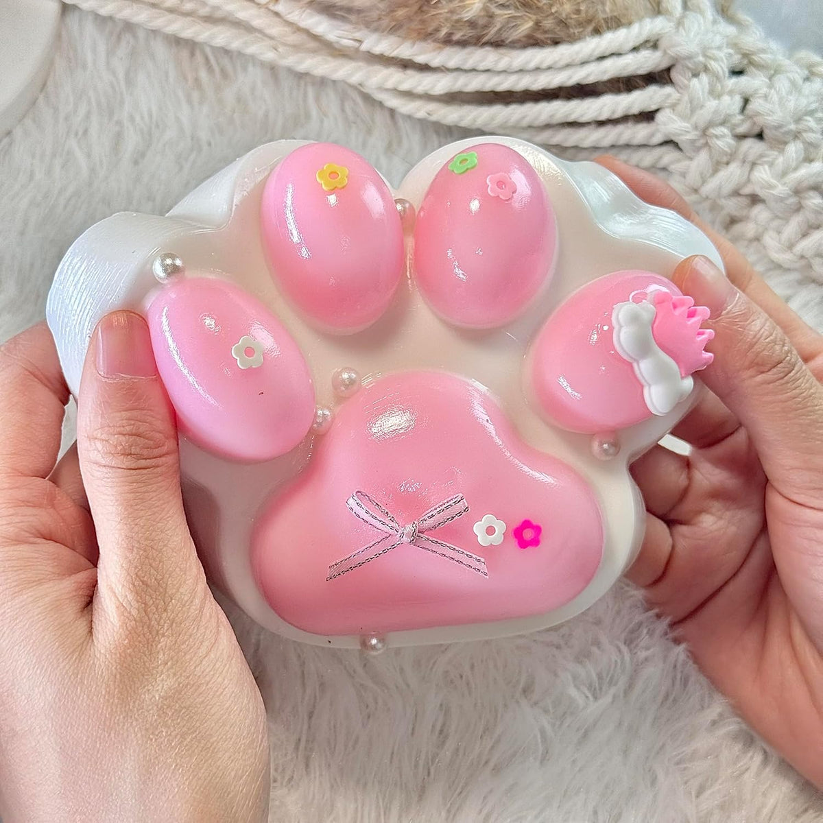Big Taba Squishy Cat Paw, 5 in Large Paw Squeeze Toy Pink & White for Stress Relief and Relax, Sticky Squishies Fidget Toys for Party Favors Novelty Things Birthday Gift
