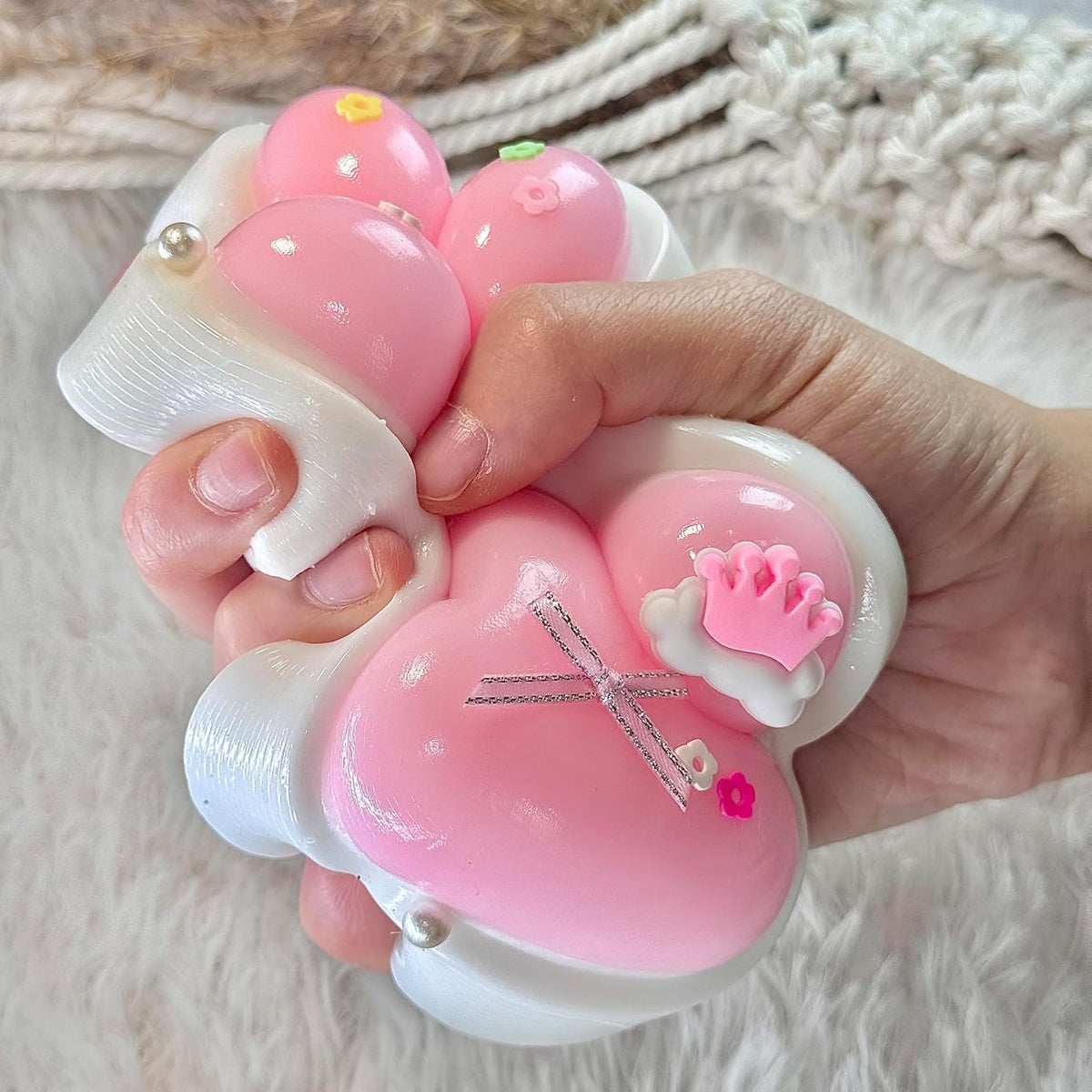 Big Taba Squishy Cat Paw, 5 in Large Paw Squeeze Toy Pink & White for Stress Relief and Relax, Sticky Squishies Fidget Toys for Party Favors Novelty Things Birthday Gift