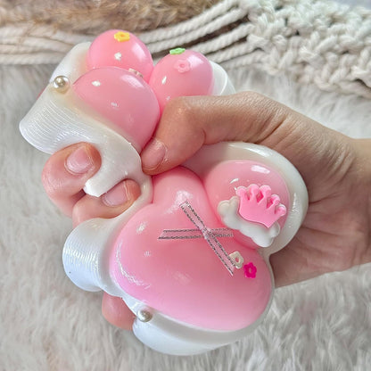 Big Taba Squishy Cat Paw, 5 in Large Paw Squeeze Toy Pink & White for Stress Relief and Relax, Sticky Squishies Fidget Toys for Party Favors Novelty Things Birthday Gift