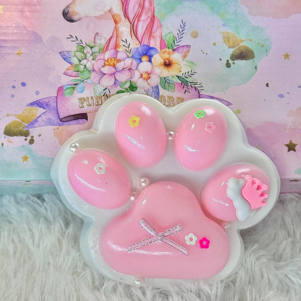 Big Taba Squishy Cat Paw, 5 in Large Paw Squeeze Toy Pink & White for Stress Relief and Relax, Sticky Squishies Fidget Toys for Party Favors Novelty Things Birthday Gift