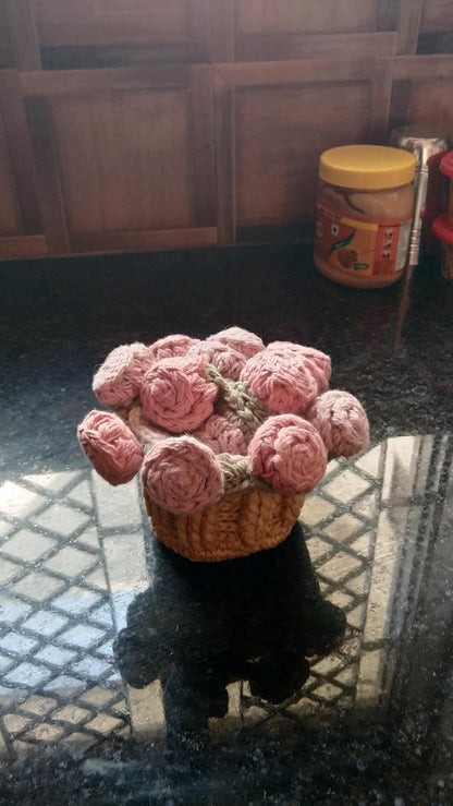 Handmade Crochet Coaster Set with Mini Basket | Boho Floral Rose Coasters for Coffee Table, Wedding Gift, Housewarming & Birthday Décor (Pattern 4)
