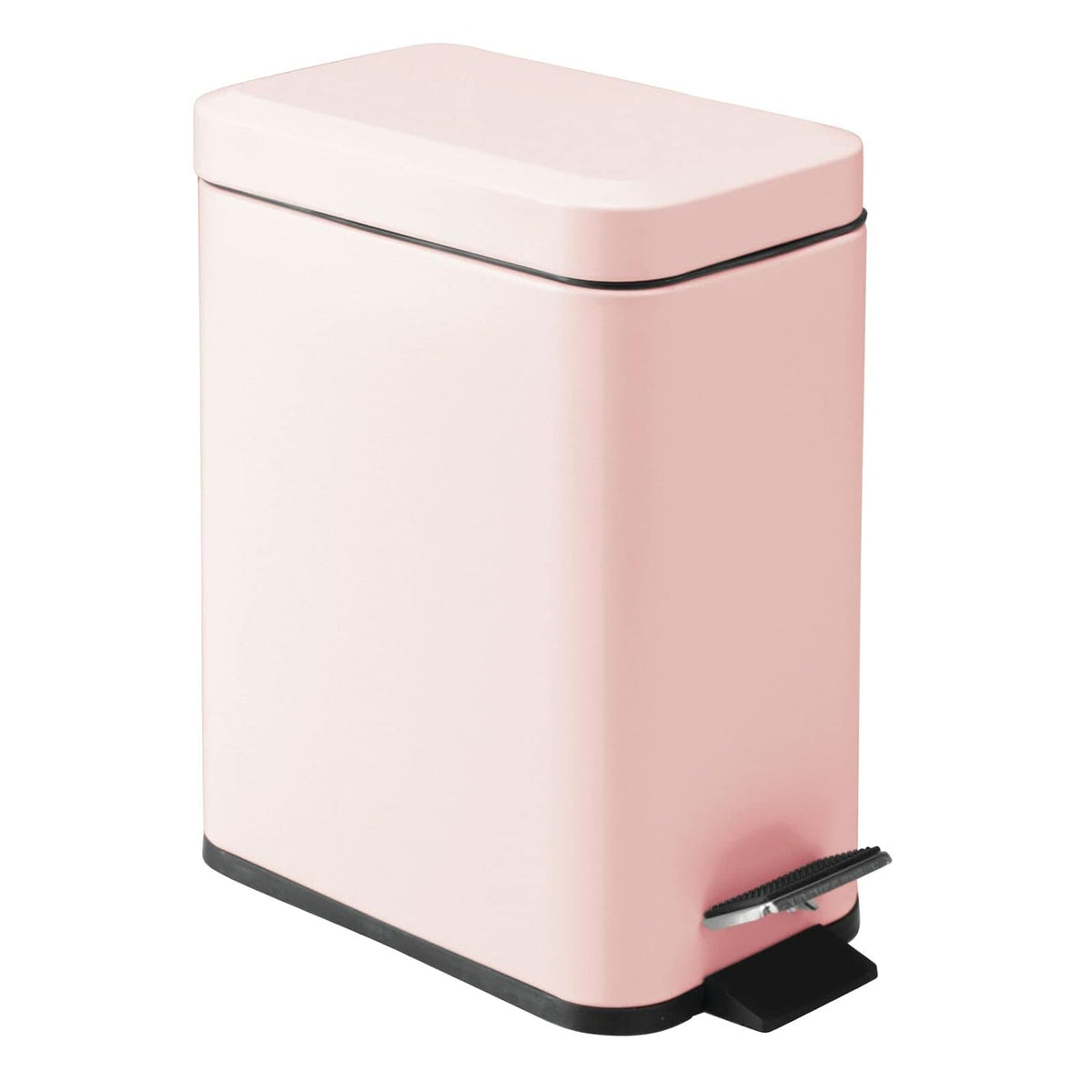 Small Modern 1.3 Gallon Rectangle Metal Lidded Step Trash Can, Compact Garbage Bin with Removable Liner Bucket and Handle for Bathroom, Kitchen, Craft Room, Office, Garage - Light Pink