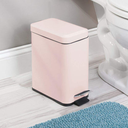 Small Modern 1.3 Gallon Rectangle Metal Lidded Step Trash Can, Compact Garbage Bin with Removable Liner Bucket and Handle for Bathroom, Kitchen, Craft Room, Office, Garage - Light Pink
