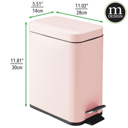 Small Modern 1.3 Gallon Rectangle Metal Lidded Step Trash Can, Compact Garbage Bin with Removable Liner Bucket and Handle for Bathroom, Kitchen, Craft Room, Office, Garage - Light Pink