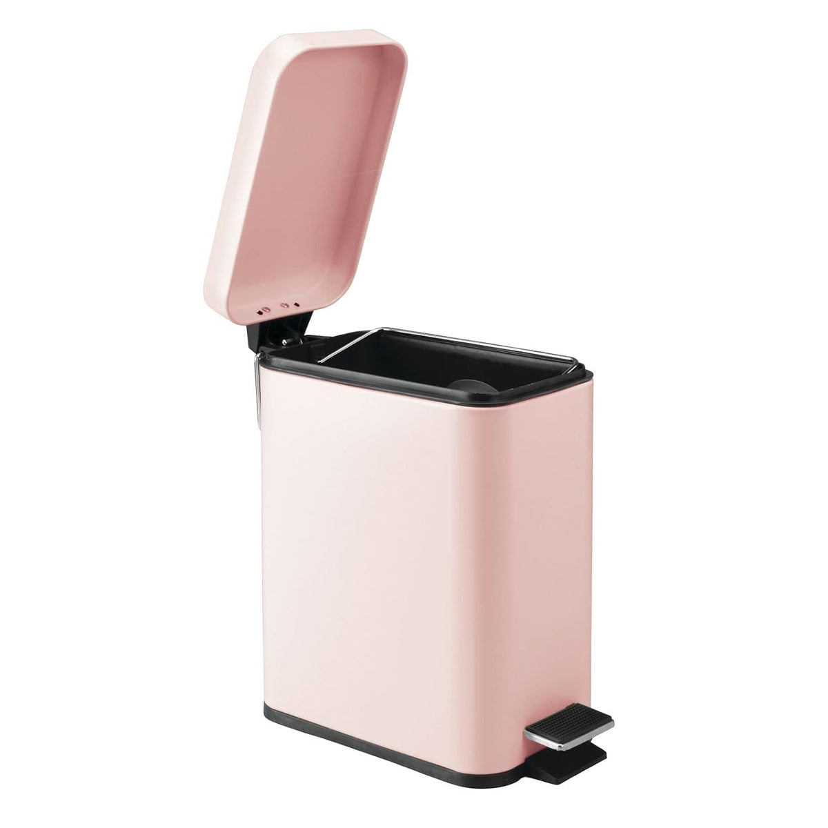 Small Modern 1.3 Gallon Rectangle Metal Lidded Step Trash Can, Compact Garbage Bin with Removable Liner Bucket and Handle for Bathroom, Kitchen, Craft Room, Office, Garage - Light Pink