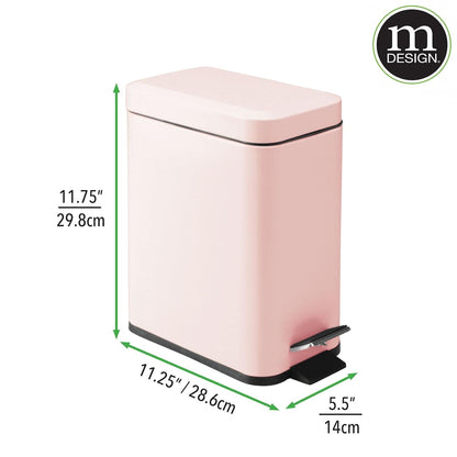 Small Modern 1.3 Gallon Rectangle Metal Lidded Step Trash Can, Compact Garbage Bin with Removable Liner Bucket and Handle for Bathroom, Kitchen, Craft Room, Office, Garage - Light Pink