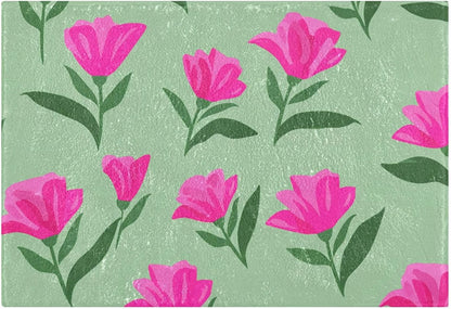 Pink Flowers Bathroom Rug, Non Slip Dry Quickly Bath Mat, Absorbent Soft Bath Rug, Home Decor Accessories, 24"x16"