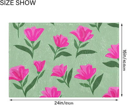Pink Flowers Bathroom Rug, Non Slip Dry Quickly Bath Mat, Absorbent Soft Bath Rug, Home Decor Accessories, 24"x16"