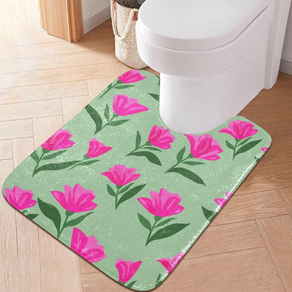 Pink Flowers Bathroom Rug, Non Slip Dry Quickly Bath Mat, Absorbent Soft Bath Rug, Home Decor Accessories, 24"x16"