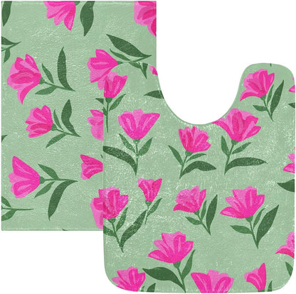 Pink Flowers Bathroom Rug, Non Slip Dry Quickly Bath Mat, Absorbent Soft Bath Rug, Home Decor Accessories, 24"x16"