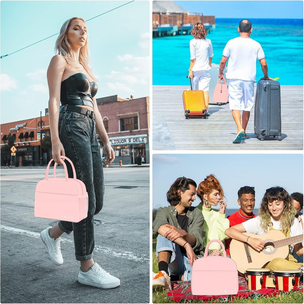 Insulated Lunch Bag for Women Men Adults Lunch Tote with Front Pocket Lunch Box Container Cooler Bag for Work Picnic (Pink)