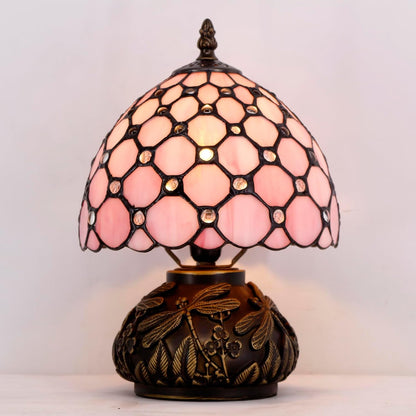 Small Tiffany Lamp Pink Stained Glass Mushroom Table Lamp 11Inch