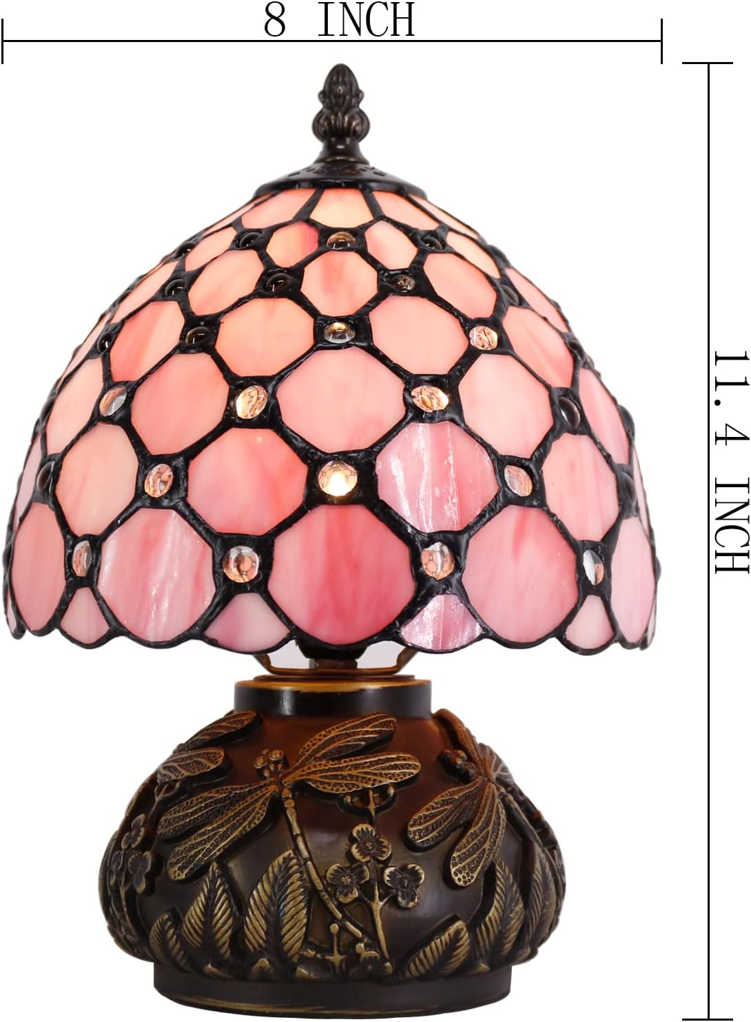 Small Tiffany Lamp Pink Stained Glass Mushroom Table Lamp 11Inch