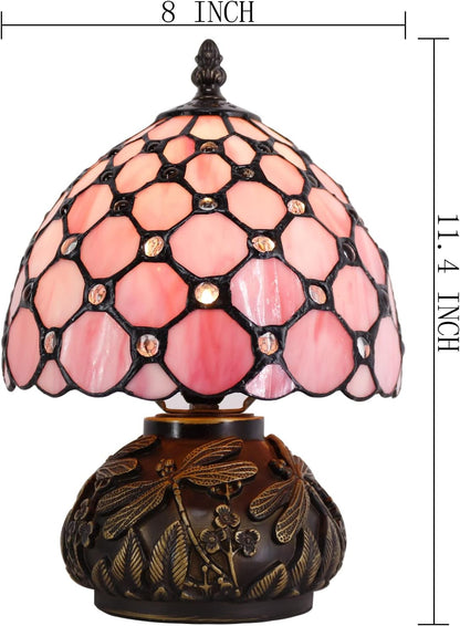 Small Tiffany Lamp Pink Stained Glass Mushroom Table Lamp 11Inch