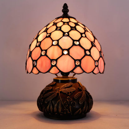 Small Tiffany Lamp Pink Stained Glass Mushroom Table Lamp 11Inch
