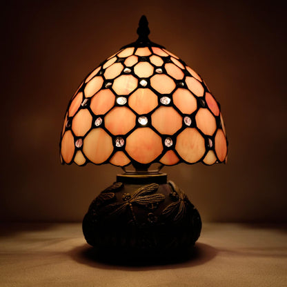 Small Tiffany Lamp Pink Stained Glass Mushroom Table Lamp 11Inch
