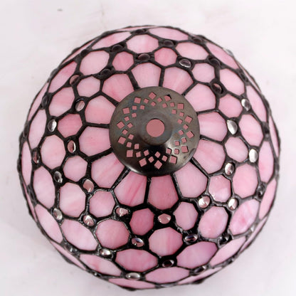 Small Tiffany Lamp Pink Stained Glass Mushroom Table Lamp 11Inch
