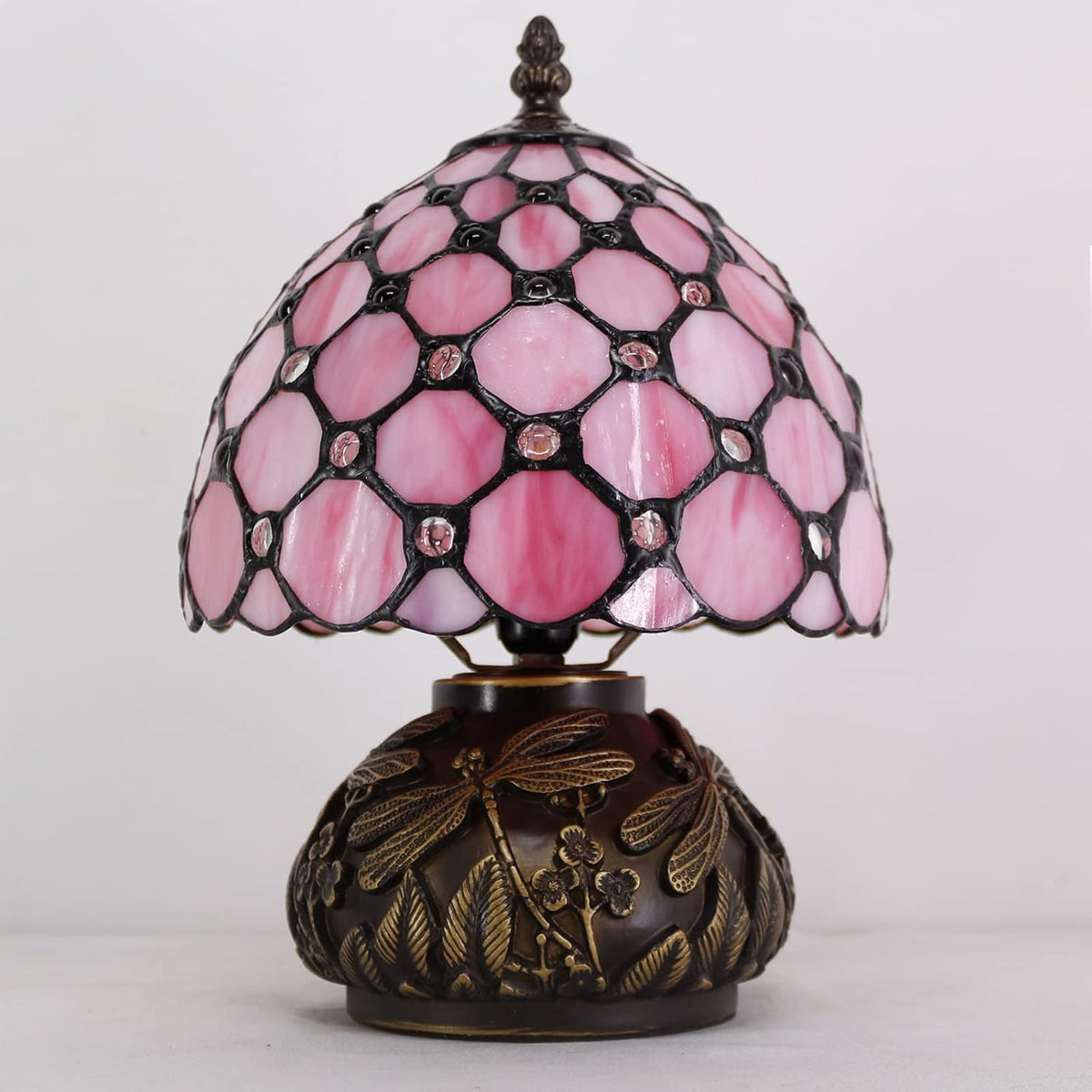Small Tiffany Lamp Pink Stained Glass Mushroom Table Lamp 11Inch