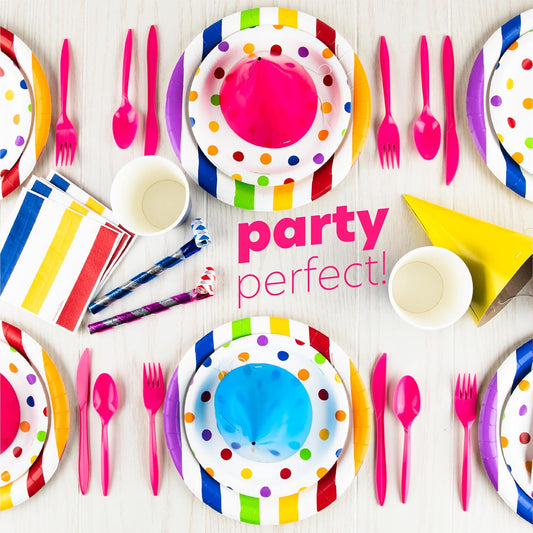400 Pack Disposable Plastic Utensils Assorted Colored Cutlery Combo Set Forks Spoons Knives Silverware, Pink Plastic Cutlery for Parties