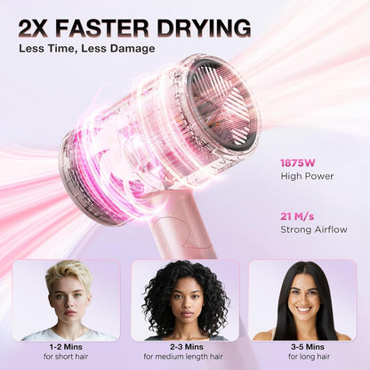 1875W Diffuser Hair Dryer, Ionic Foldable Blow Dryer, Pink