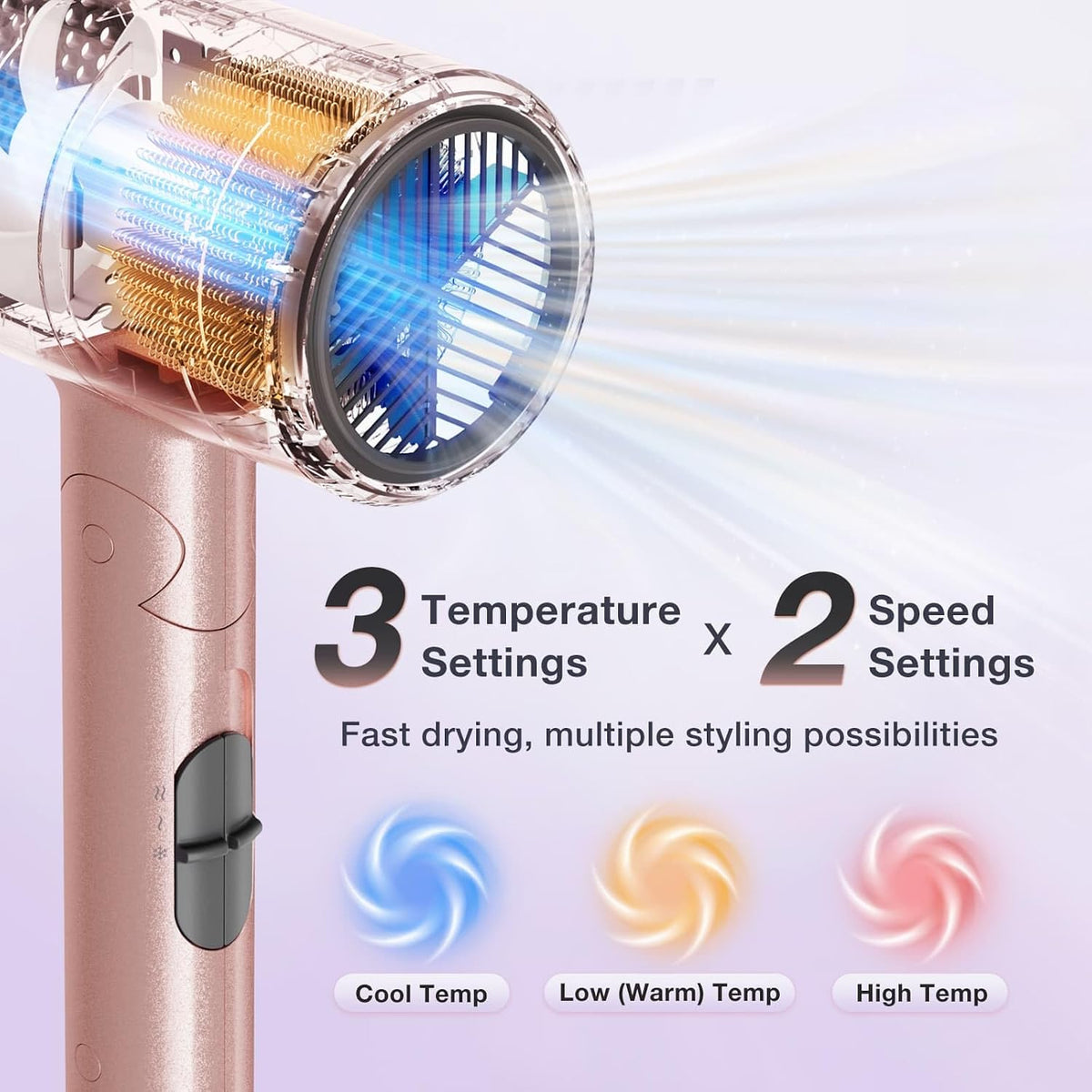 1875W Diffuser Hair Dryer, Ionic Foldable Blow Dryer, Pink