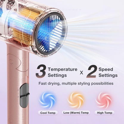 1875W Diffuser Hair Dryer, Ionic Foldable Blow Dryer, Pink