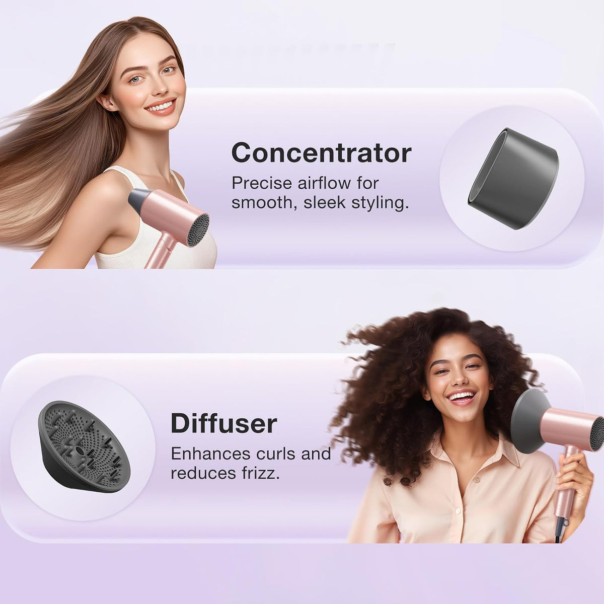 1875W Diffuser Hair Dryer, Ionic Foldable Blow Dryer, Pink