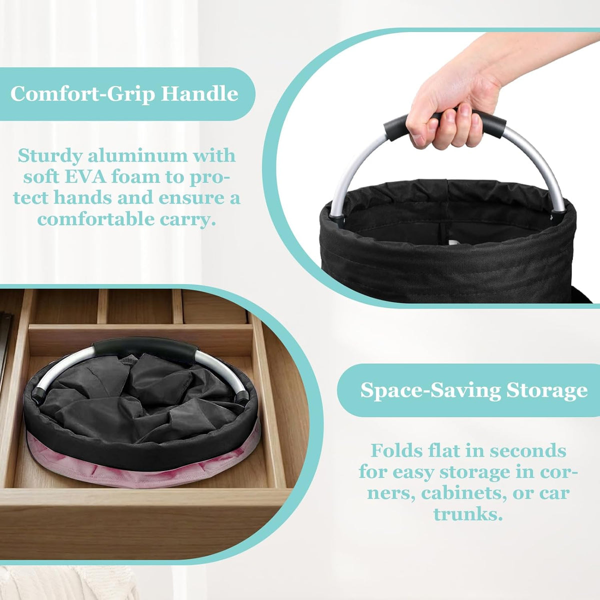 Portable Cleaning Organizer, 17L Cleaning Bucket, Collapsible Shower Caddy with 6 Pockets for Cleaning Supplies, Bathroom, Kitchen, RV, Dorm, Garden, Black with Pink