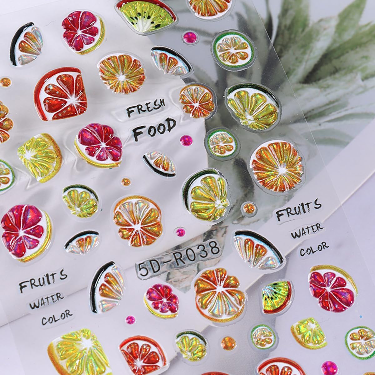 Fruit Nail Art Stickers 5D Embossed Luxury Nail Decals Lemon Cherry Grape Peach Pineapple Fruit Nail Design Stickers Designer Nail Art Supplies Manicure Decorations Accessories for Women, 3Sheets