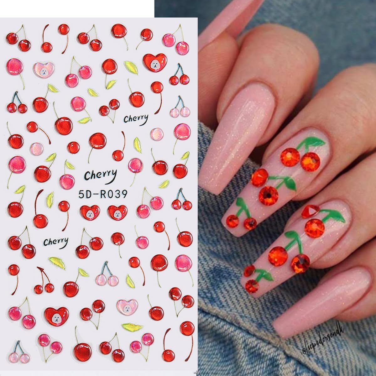 Fruit Nail Art Stickers 5D Embossed Luxury Nail Decals Lemon Cherry Grape Peach Pineapple Fruit Nail Design Stickers Designer Nail Art Supplies Manicure Decorations Accessories for Women, 3Sheets