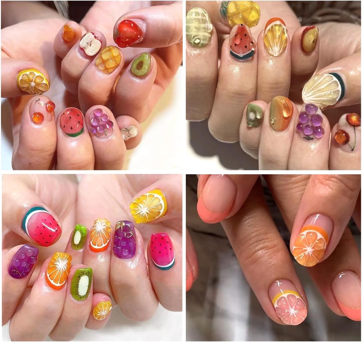 Fruit Nail Art Stickers 5D Embossed Luxury Nail Decals Lemon Cherry Grape Peach Pineapple Fruit Nail Design Stickers Designer Nail Art Supplies Manicure Decorations Accessories for Women, 3Sheets