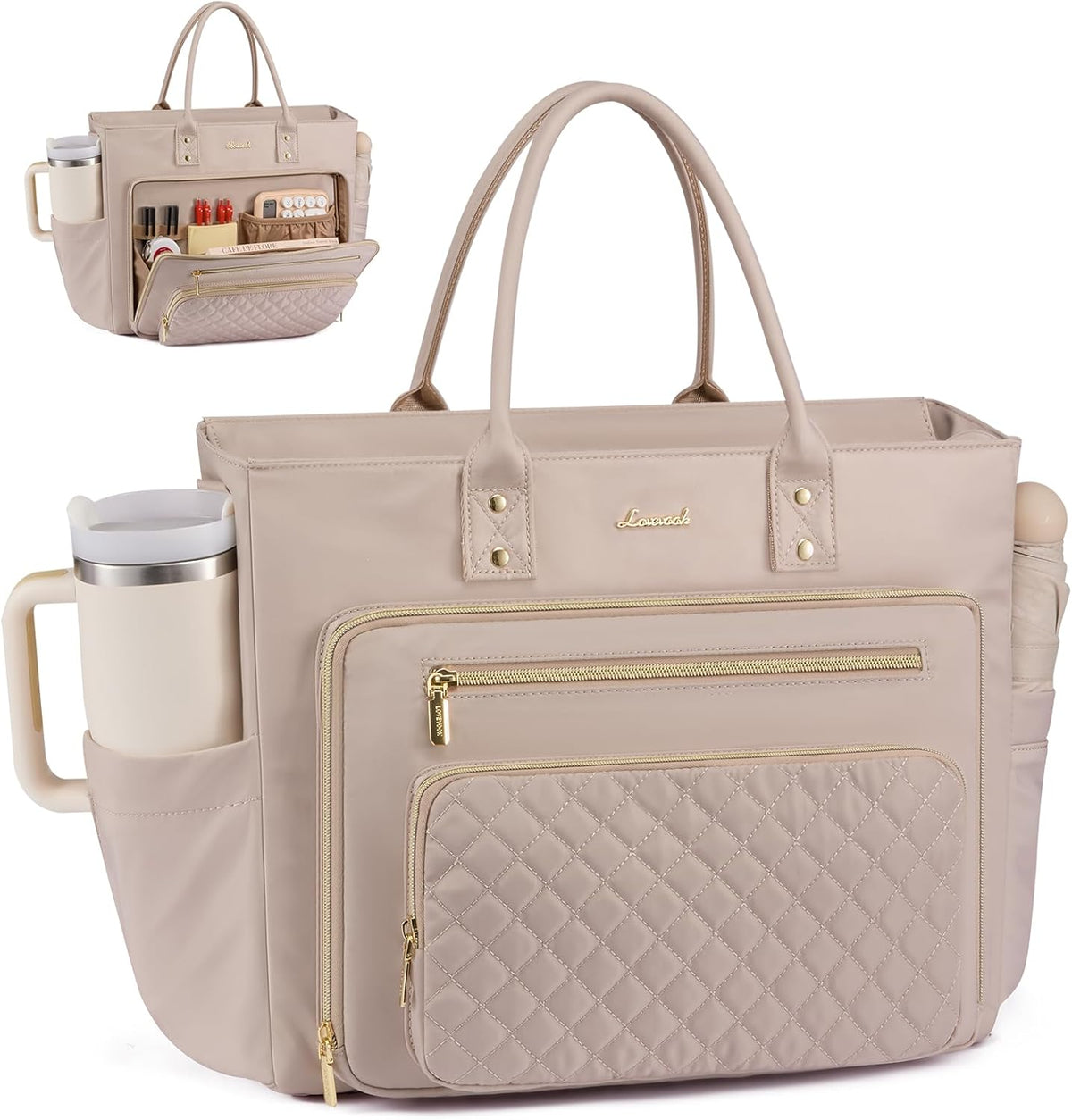 Teacher Tote Bag for Women Work, Laptop Bag With Large Cup Holder, Nurse Bags Professional Briefcase Business Computer Purses Handbag,Light Pink,15.6 Inch