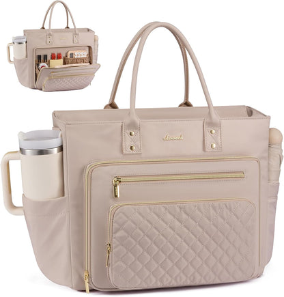 Teacher Tote Bag for Women Work, Laptop Bag With Large Cup Holder, Nurse Bags Professional Briefcase Business Computer Purses Handbag,Light Pink,15.6 Inch