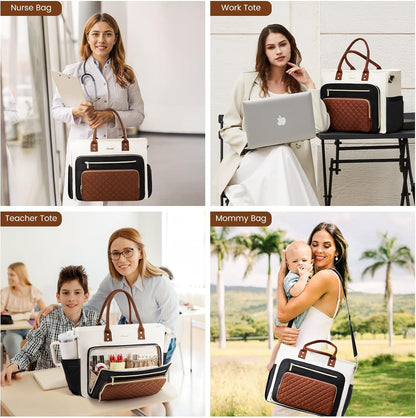 Teacher Tote Bag for Women Work, Laptop Bag With Large Cup Holder, Nurse Bags Professional Briefcase Business Computer Purses Handbag,Light Pink,15.6 Inch