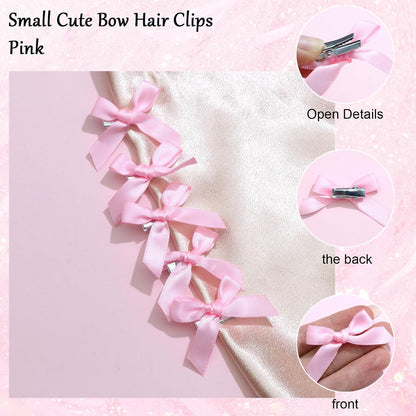 20PCS Pink Mini Bowknot Ribbon Barrettes - Cute Claw Clips for Teens, Women & Girls' Hair Accessories