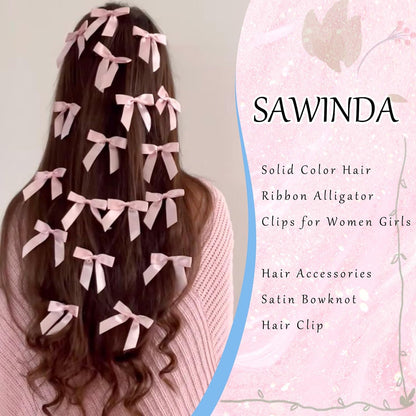 20PCS Pink Mini Bowknot Ribbon Barrettes - Cute Claw Clips for Teens, Women & Girls' Hair Accessories