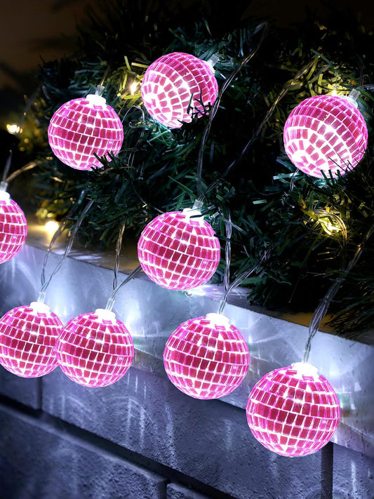 10/20 LED Disco Ball String Lights, 1.57 Inch, Rose Pink