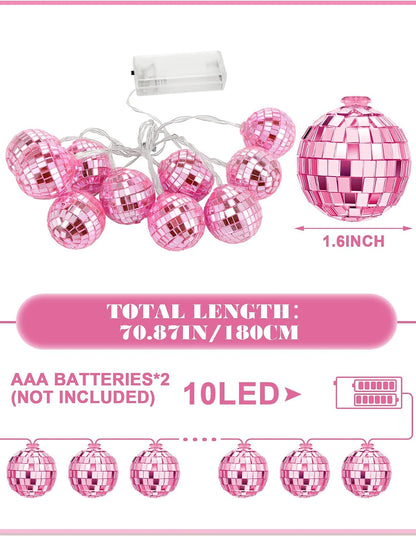 10/20 LED Disco Ball String Lights, 1.57 Inch, Rose Pink