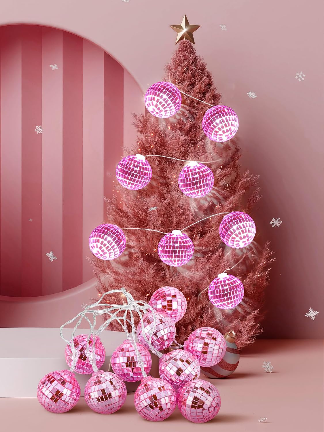 10/20 LED Disco Ball String Lights, 1.57 Inch, Rose Pink