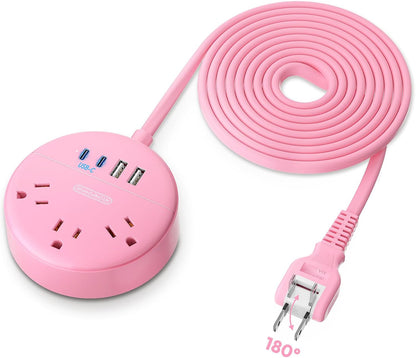 Pink 2 Prong Power Strip with USB C, Pink Extension Cord 10 FT, 2 Prong to 3 Prong Outlet Adapter, 180° Rotatable Plug, 3 Outlets 4 USB Ports, Non-Grounded Outlets for Vanity Desk, Travel