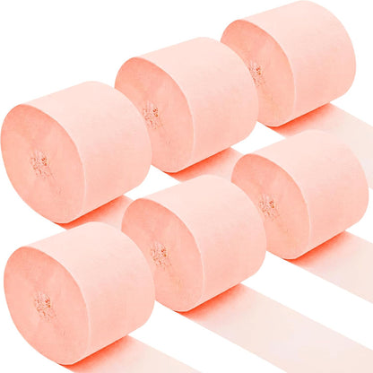 Peach Pink Crepe Paper Streamers Party Decorations, 6 Rolls 738 Ft Party Streamers for Birthday, Baby Shower, Wedding, Graduation, Backdrops, Ceilings and DIY Crafts