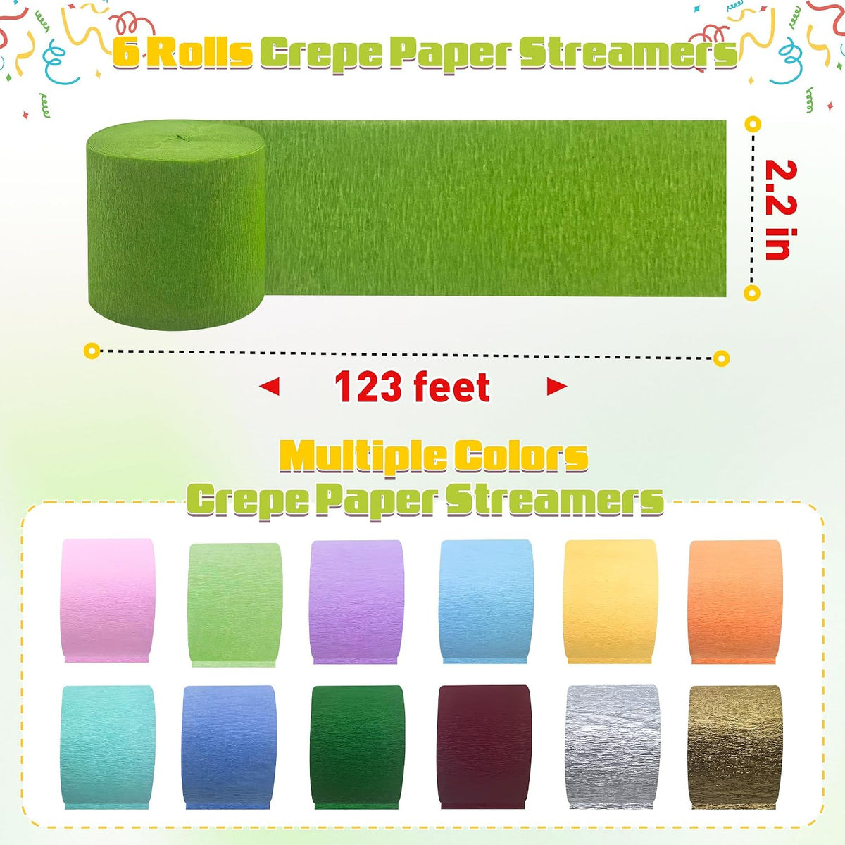 Peach Pink Crepe Paper Streamers Party Decorations, 6 Rolls 738 Ft Party Streamers for Birthday, Baby Shower, Wedding, Graduation, Backdrops, Ceilings and DIY Crafts