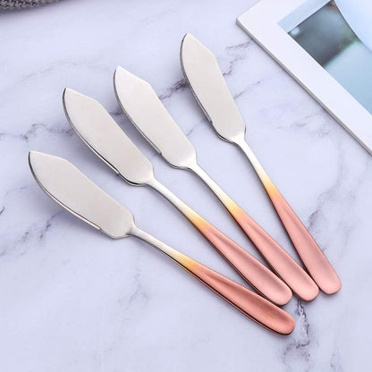 6-Piece Stainless Steel Butter Knife Set, Gradient Rose Gold Cheese & Sandwich Spreader with Polished Edges, Dishwasher Safe Breakfast Utensils for Kitchen & Dining