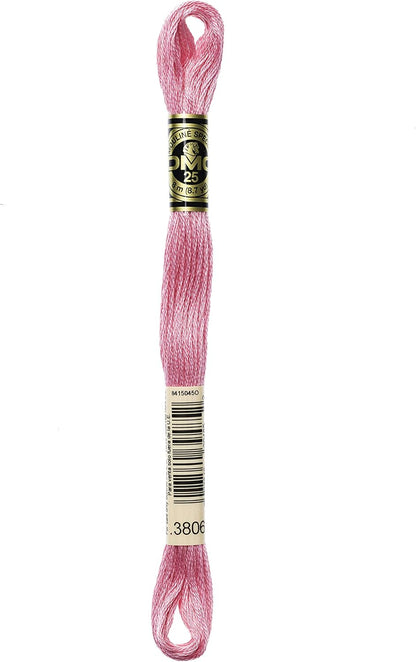 117-3806 Mouline Stranded Cotton Six Strand Embroidery Floss Thread, Light Cyclamen Pink, 8.7-Yard
