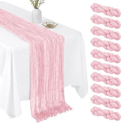 10 Pack Light Pink 17 x 108 Inch Cheesecloth Table Runner - Boho Gauze Sheer Fabric for Wedding Baby Shower Party Home Decor