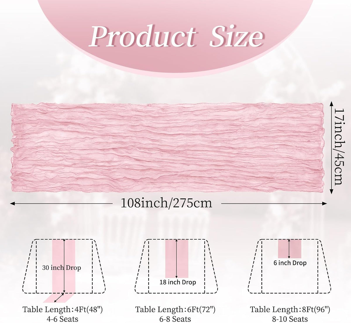 10 Pack Light Pink 17 x 108 Inch Cheesecloth Table Runner - Boho Gauze Sheer Fabric for Wedding Baby Shower Party Home Decor